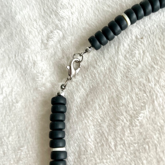 Beaded Necklace/w Black, White, Yellow, Orange, Blue, and Metal Beads - Picture 5 of 13